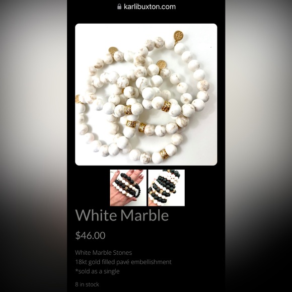 KARLI BUXTON $55 White Marble Bracelet Stretch with Gold Bead and Tag NEW - Picture 4 of 4